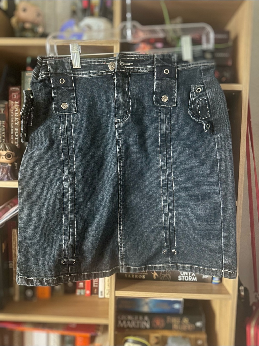 Fahrenheit Black Denim Mini Skirt with Utility Tabs